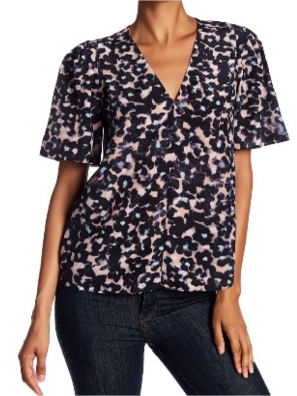 Rebecca Taylor Oleander Print Silk Short Sleeve Top